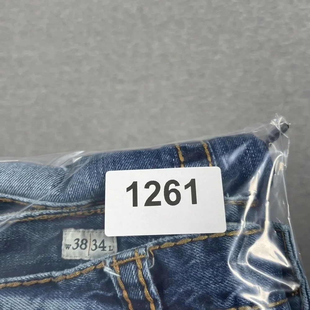 MEK DNM Jeans Mens 38x34 (36x32) Medium Wash Bilbao Straight Embroidered Y2K